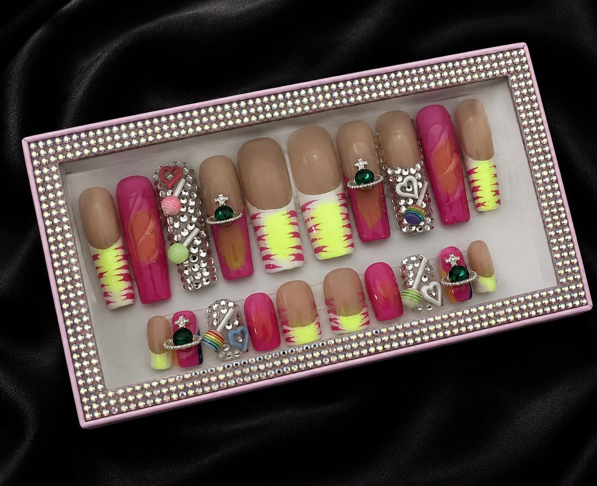 Neon Sugar Rush Mommy & Mini Me Press-On Nail Set 💕⚡🍬