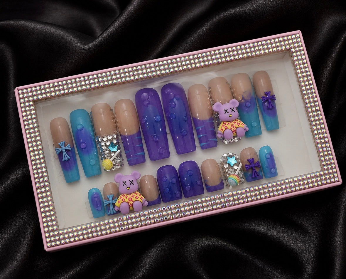 Midnight Candy Drip Mommy & Mini Me Press-On Nail Set 💜🍬✨